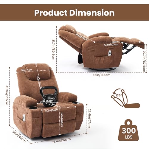 Sillón reclinable moderno marrón con giro 360 miniatura 3