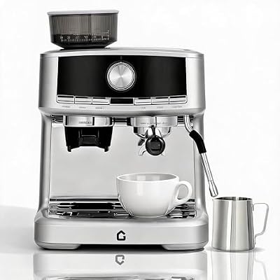 20 Bar Espresso Machine with Built-In Grinder, 1400W Espresso Coffee Maker with Steam Milk Frother, 30 Grind Settings, 2.8L Removable Water Tank, Single/Double Shot for Latte Cappuccino, Home Office