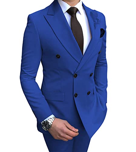 Men's 2 Pieces Suit Double Breasted Blazer Suit Slim Fit Formal Prom Tuxedos Suit Jacket Pants Suit Set for Wedding2