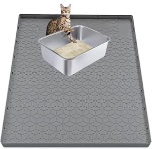 Große Katzentoilettenmatte, 86 x 56 cm, Silikon-Katzenmatte für Katzentoilette, wasserdichter Katzentoilette mit erhöhtem Rand, Anti-Spur-Katzentoilettenei... für harte Böden, leicht zu reinigen