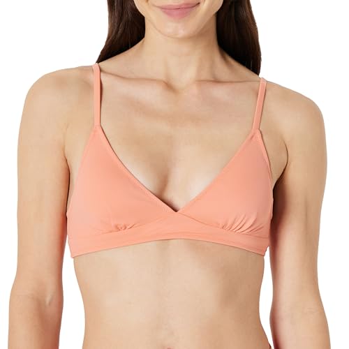 Amazon Essentials Women's Light-Support Classic Bikini Swimsuit Top, Coral Pink, Large