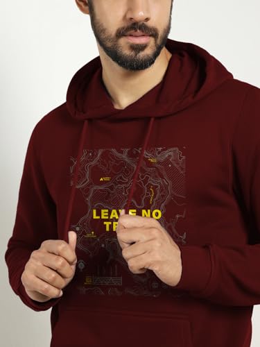 Image of Nobero Men's Printed Regular Fit Hoodie | Cotton Rich Fleece Sweatshirt for Men | Soft & Warm Hooded Pullover | Casual Winter Wear