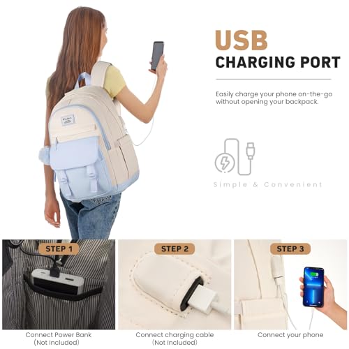 Image of WINDARS School Backpack for Teen Girls, Cute College Backpacks for Women Students Aesthetic Bookbag Large 15.6 Inch Laptop Bag Middle School Travel Back Pack (Blue Beige)