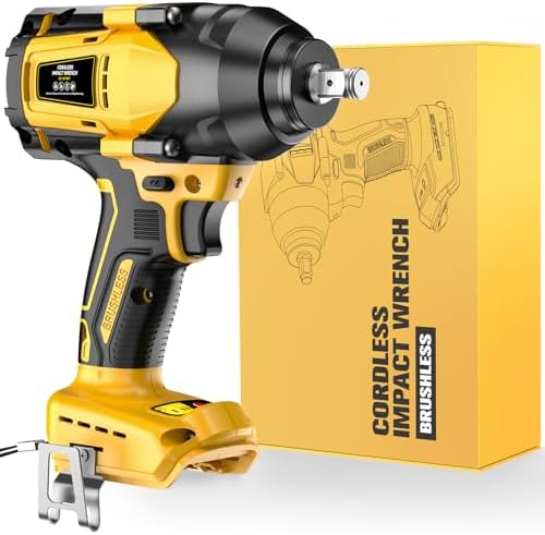 NATBEESY Impact Wrench Compatible with De-Walt 20V Battery: 1/2 Inch Hog Ring Impact Driver High Torque - 600 Ft-lbs Cordless Impact Gun - Brushless Motor with LED Light And Blet Clip - Tool Only
