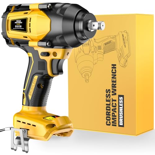 NATBEESY Impact Wrench Compatible with De-Walt 20V Battery: 1/2 Inch Hog Ring Impact Driver High Torque - 600 Ft-lbs Cordless Impact Gun - Brushless Motor with LED Light And Blet Clip - Tool Only