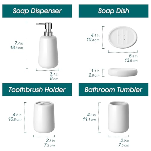 vancasso White Bathroom Accessories Set, Ceramic Soap Dispenser and Toothbrush Holder Sets, Stoneware 4 Pcs Bathroom Sink Set for Modern Home Decor by vancasso - Image 2