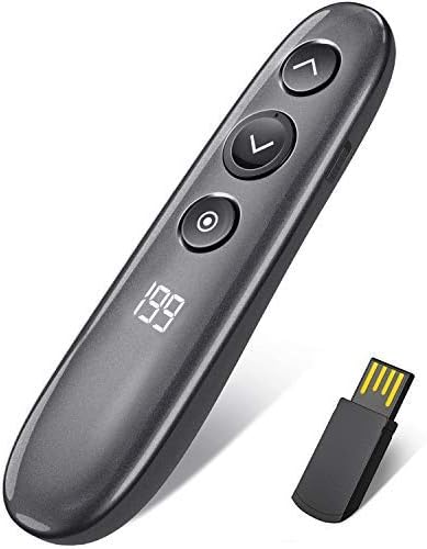 DinoFire Wireless Presenter Highlighting Magnify LED LCD Mac Digital Dot Remote Air Mouse Function USB Rechargeable Powerpoint Presentation Clicker Presentation Remote Slide Advancer RF 2.4GHz