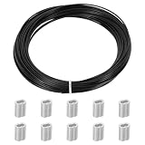 PATIKIL 1.5mm x 20m Cavo d'Acciaio, 1SET Cavo in Acciaio Inossidabile per Esterno Filo Guida con 10 Ghierette in Alluminio per Ringhiere Pontili Stendibiancheria, Nero