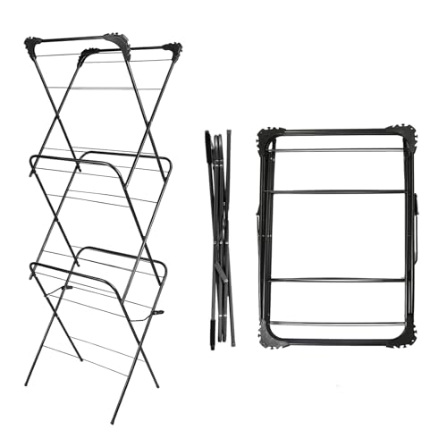 Marco Paul 3-Tier Foldable Clothes Airer with 20 Pegs - Heavy Duty Indoor/Outdoor Laundry Drying Rack, Non-Slip & Space-Saving Design - Image 3