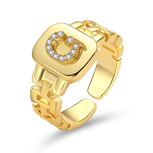 Senteria Chunky Initial Rings for Women Trendy 18K Gold Plated Letter Rings Statement Open Adjustable Alphabet Rings Letter A to Z