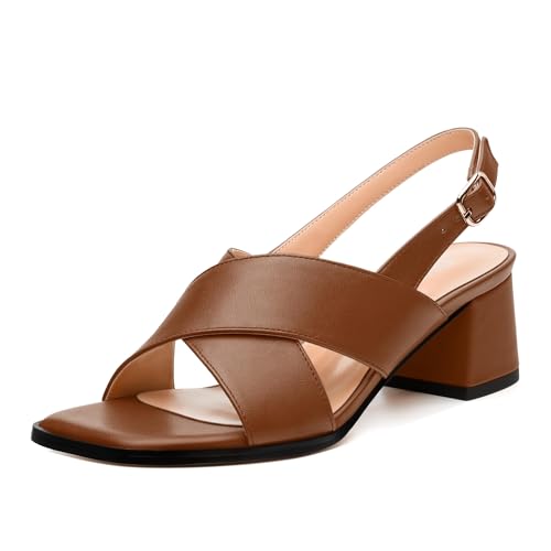 Women's Chunky Heel Sandals, Open Square Toe Adjustable Buckle Strap Low Block Heel Fashion Sandals for Women, Solid Color Versatile Shoes for Work/Party/Wedding