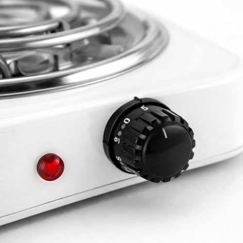 Image of Single Burner Electric Hot Plate, White, Portable Coil Cooktop with Adjustable Temperature Control for Home, Office & Travel
