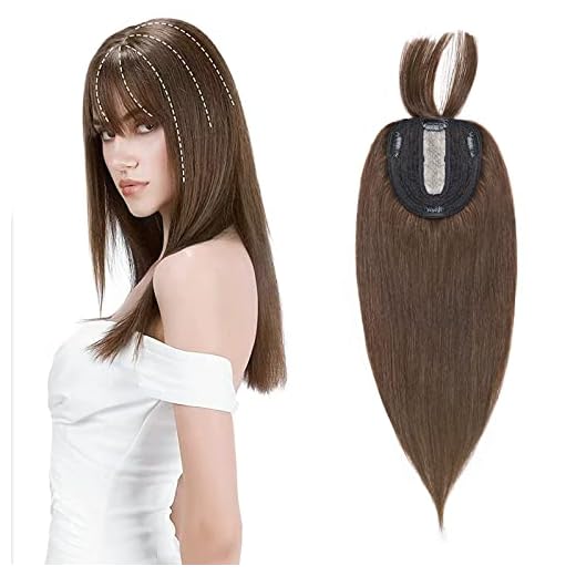 12"(30cm) Silk-co Extensiones de Clip de Pelo Natural Protesis Capilar Toupee Mujer Flequillo Postizo 40g Remy Hair Topper Encaje 10cm*12cm 100% Cabello Humano 130% Densidad #4 Marrón Medio