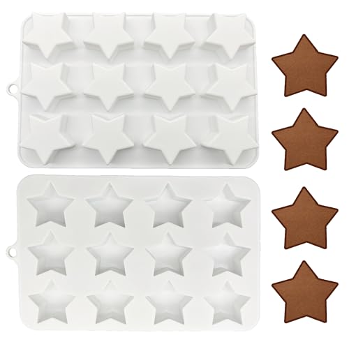 duoyif Moule à Chocolat Étoile 12 Cavités 41mm En Silicone, Moule à Praliné, Pour Décorer Gâteaux Chocolat Bonbons Glaçons 2 Pièces (41x20mm)