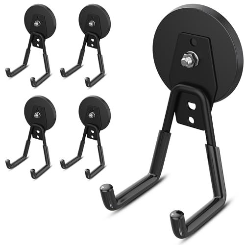 Image of AIYOTAR 4 Pack Large Magnetic Hooks Heavy Duty, Ndfeb Extra Strong Magnet Tool Hooks, Magnet Storage Holder Heavy Duty, Big Magnetic Utility Hook for Hanging Power Drill Broom Garden Garage Tools