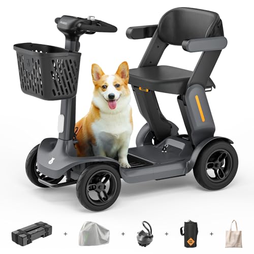 Paiseec S3 Pro Mobility Scooters for Adults, 40 Miles Long Lasting Mobility Scooter, Lightweight Travel Scooter for Seniors, 300 lbs Capacity, AI Speed Control, 250W Motor (Grey-40miles-S3)