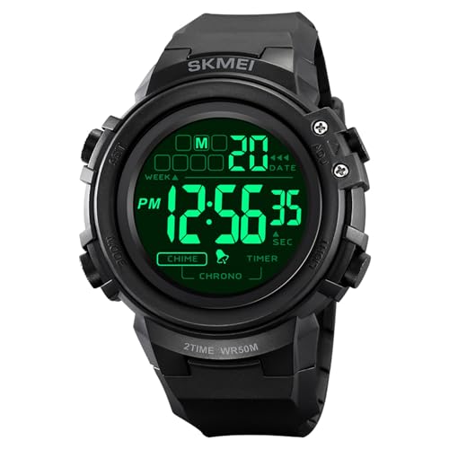 IJAHWRS Mens Digital Watch Sports Outdoor Chronograph Wrist Watches for Men with LED Back Ligh/Alarm/Date Black