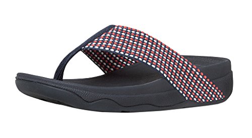 FitFlop Women's Surfa Toe-Post Sandals with Wide, Foot-Hugging Webbing Straps, Cushion Microwobbleboard Midsoles, Multi-Purpose Slip on Flip Flop with Comfortable Wedge, Midnight Navy Mix, Size 7
