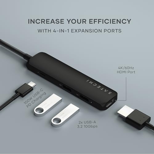 Satechi 4 in 1 USB C Hub Multiport Adapter with HDMI 4K@60Hz, 100W PD Charging, 2X USB-A Data Ports for MacBook Air/Pro M5/M4, iPad, Windows – Black - Thumbnail 2
