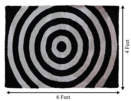 Image of THE HOME TALK Modern Polyester Area Rugs | Carpets for Living Room, Kitchen, Kid's Room, Bedroom | Microfiber Polyester Rugs | Shaggy Floor Carpet | Anti Skid Store (Silver and Black, 4' x 6' Feet)