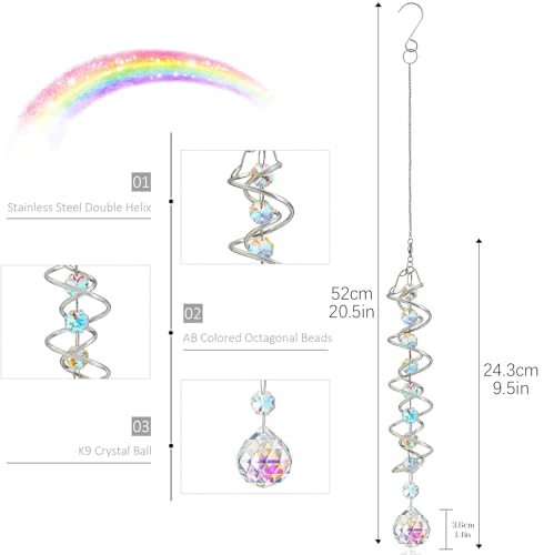 image for H&D HYALINE & DORA 20.5in Crystal Sun Catcher,Colorful Hanging Suncatc