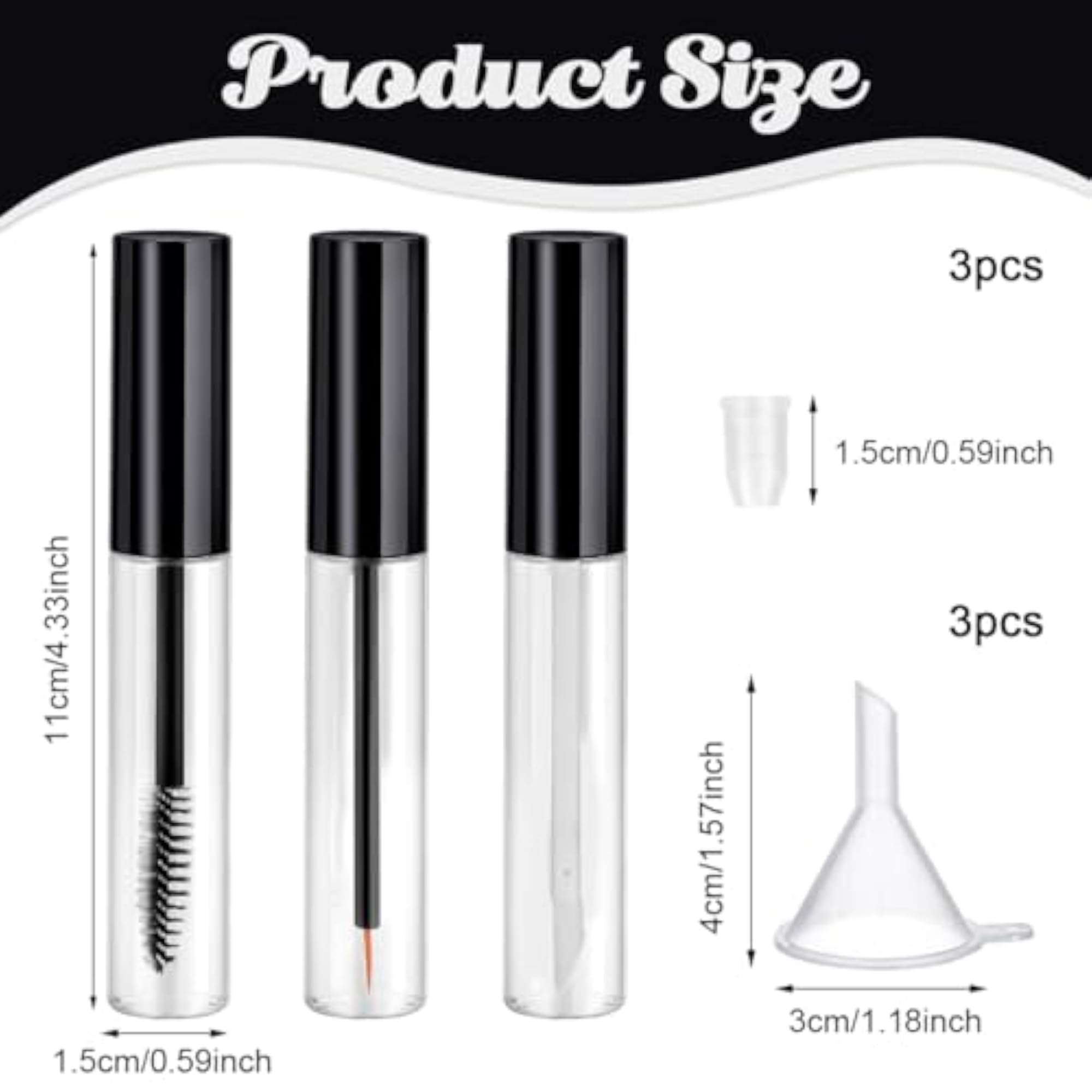 3Pcs 10ML Empty Mascara Bottle Set with Wand and Funnels