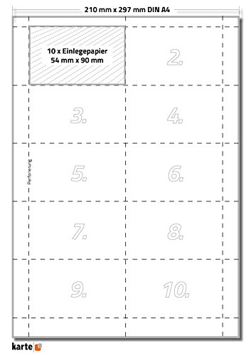 100 x Karteo® Einsteckschild | Beschriftungsschilder | Einleger 160g/m² | weiß hochwertiges perforiertes Papier für Durable Formate 90 x 54 mm auf 10 Stk. DIN A4 Bögen zum Selbstbedrucken beidseitig