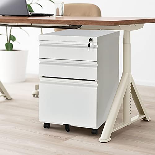COSTWAY Mobile File Cabinet, 3-Drawers Stationeries Storage Organiser Unit with Lock and 5 Casters, Home Office Pedestal Cabinets for A4 Letter, Documents and Folders (White)