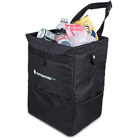 AUTOMEND PRO Car Trash Can with Lid - 25 L (6.6 Gallon) Large Hanging Automotive Garbage Cans | Multipurpose Vehicle Organizer for Back Seat Storage | Leakproof Auto Trashcan with Pockets (Black) Cover