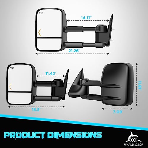 Image of Heated Tow Mirrors Compatible with 2007-2013 Chevy Silverado & GMC Sierra (2007 New) 1500 2500 3500 HD, Tahoe Suburban Avalanche Yukon, Extended Trailer Towing Side Mirror w /LED Arrow Turn Light