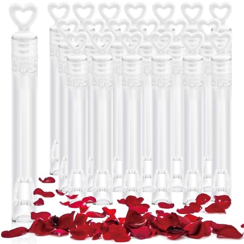 LOMIMOS 40 PCS Bulles de Savon Mariage, Flacons à Bulles de Savon Transparent Tube à Bulles Blanc avec Poignée en Forme de Cœur pour Anniversaire Exterieur...