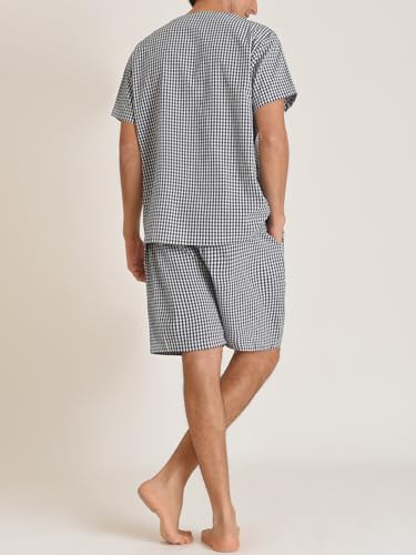 Latuza Men's Lightweight Cotton Pajamas Set Seersucker Button Down Short PJs Set3