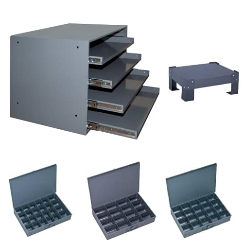 Bundle Durham (3) estantes deslizantes de rodamientos grandes 303B-15.75-95 + 304-95-5.75/base de patas + 12 cajas de compartimentos: 111-95 (4),