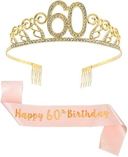 60th Happy Birthday Sash and 60 Birthday Tiara Rhinestone Crown Headband for 60th Girls Women Birthday Gift Party Accessories