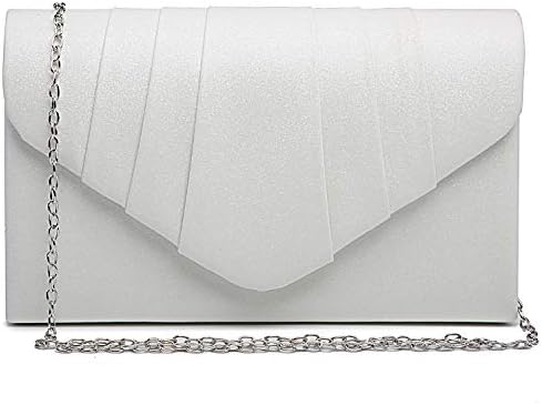 Dasein Womens Evening Bag Pleated Envelope Clutch Handbag Wedding Party Bridal Purse (2-Glitter White)