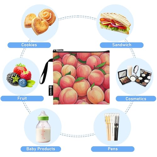 Bolsas reutilizables para bocadillos con diseño de fruta durazno, pack de 3 miniatura 5