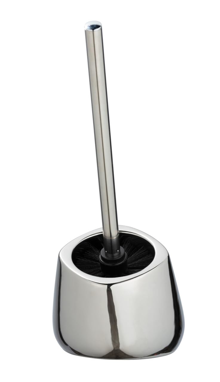 WENKO Biot Toilet Brush Holder Chrome, Ceramic, Glossy Silver, 33 x 13 x 26 cm