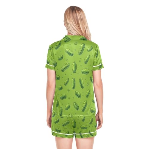 Image of Womens Silk Satin Pajamas Set Western Theme Womens Short Sleeve Shorts Set 2 Piece Sleepwear Lounge Set S-XXL