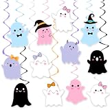 Pastel Ghost Hanging Swirls Halloween 24PCS Ghost Hanging Decorations Halloween Baby Shower Decorations Lovely Ghosts Ceiling Cutout Streamers for Girls Birthday Party Supplies