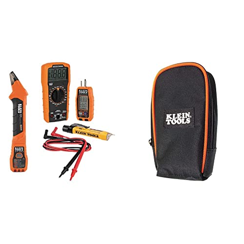 Klein Tools 80101 Home Tester Kit, Gfci Outlet And Receptacle Testers, Multimeter, Ncvt, Circuit Breaker Finder, Leads, 6-Piece, Black & 69401 Multimeter Carrying Case #TOP27