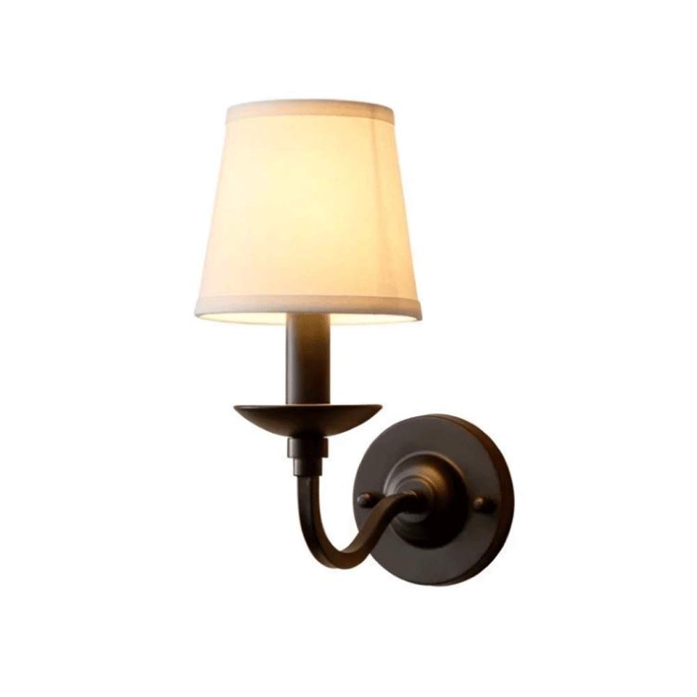 OZBMA Wall Mounted Light Wrought Iron Lamp American Simple Retro Wall-mounted Lantern Single Head Cloth Paint Illumination with Linen Lampshade Living Room Aisle Stairs Loft E14 Sc