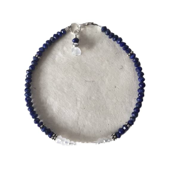 Bracelet lapis-lazuli et pierre de lune anti-rupture avec fermoir sécurisé argenté