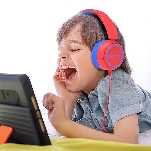 IMYB Kids Headphones Wired, Stereo Foldable Tangle-Free 3.5mm Jack Adjustable On-Ear Headphones for Kids/Toddlers/Children/Teens/Boys/Girls/School/Ipad/Tablet/Kindle/Phones/Travel/Plane (Red) by IMYB - Used condition - Image 2
