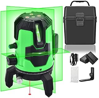 Wieloliniowa poziomica laserowa -3D samopoziomująca krzyżowa poziomica z zielonym laserem, 4 linie pionowe i 1 pozioma z pionową kropką - obrotowa podstawa 360°, 2 akumulatory, twardy futerał