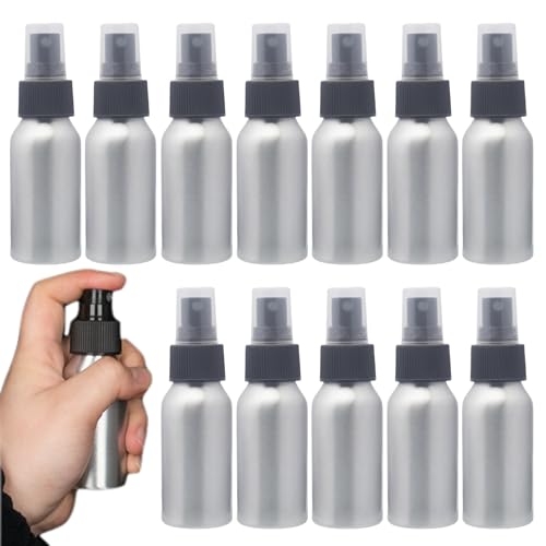Botellas de spray de aluminio de 12 piezas de aluminio 120 ml/ 4 oz botella de pulverización de apertura grande con cubierta de polvo Botella de spray de metal reutilizable para el tóner de viaje Alm