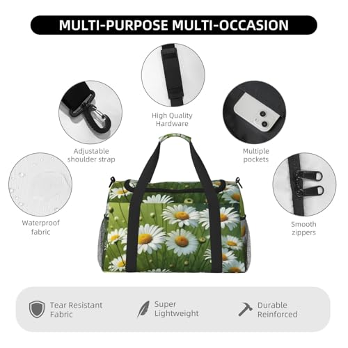 Floral Flowers Daisies Print Travel Duffle Bag - Foldable Personal Item Travel Bag for Women & Men,Carry-On Convertible Crossbody Tote Bags with Adjustable Shoulder Strap & Pockets 13x10.2x19.7 in 5