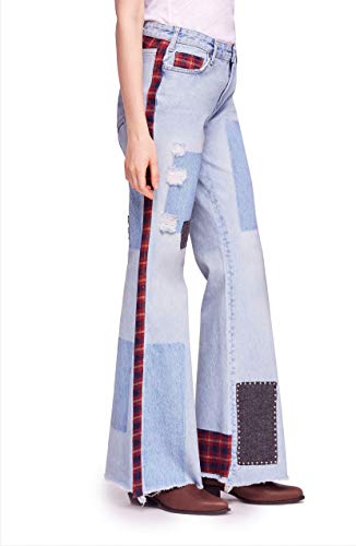 Free People Women's Mix Plaid Slim Flare Jeans3