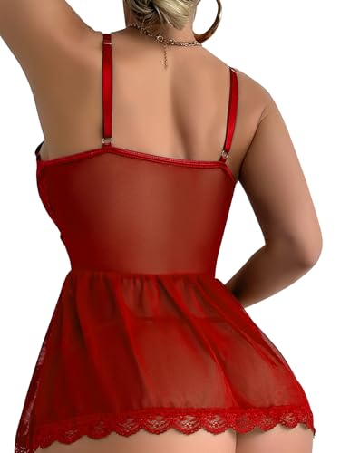 Image of Lilosy Sexy Garter Belt Mesh Lace Babydoll Lingerie Dress Set with Thong
