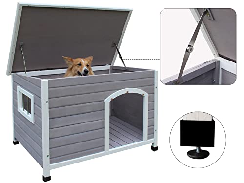 33.4" Wood Dog Houses Outdoor Insulated, Weatherproof Dog Houses Outside With Door Cute Wooden #TOP5