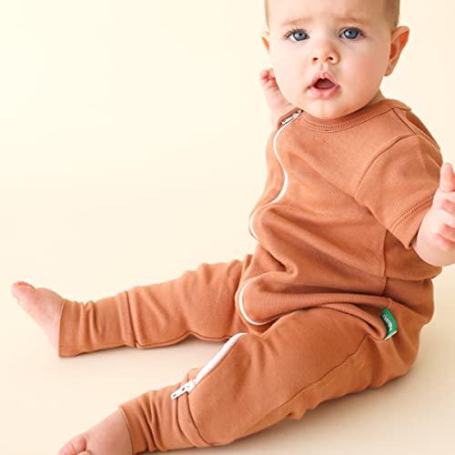 Parade Unisex-Baby, Organic, One Piece Outfit, Essential Basics '2-Way' Zip Romper - Short Sleeve, Caramel, 6-12 Months #TOP1